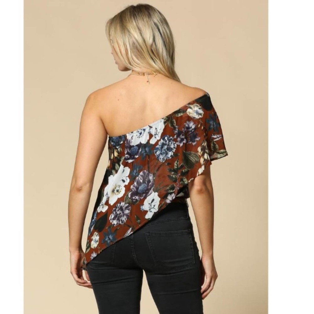 NWT Chiffon One Shoulder Top - Picture 2 of 2